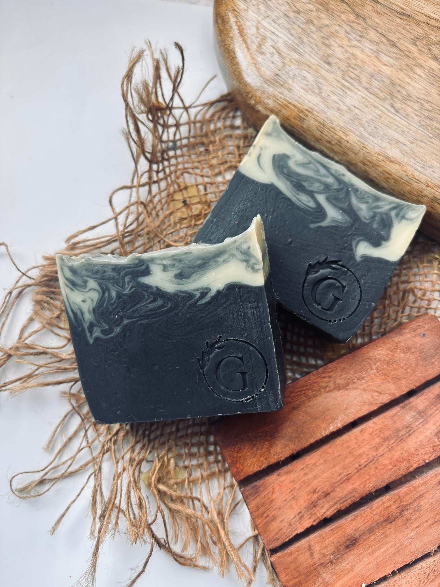 Handmade cold processed soap made of activated charcoal and essential oils by Gaia and You